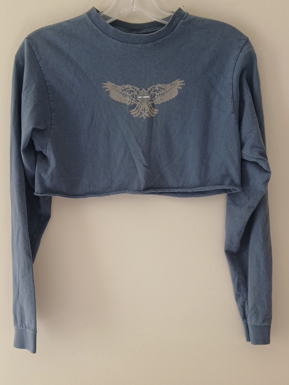 Harley-Davidson Women's Cropped Long Sleeve Top - Slate Blue with Eagle Print